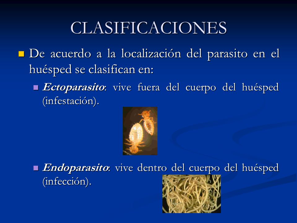 CLASIFICACIONES De acuerdo a la localización del parasito en el huésped se clasifican en: