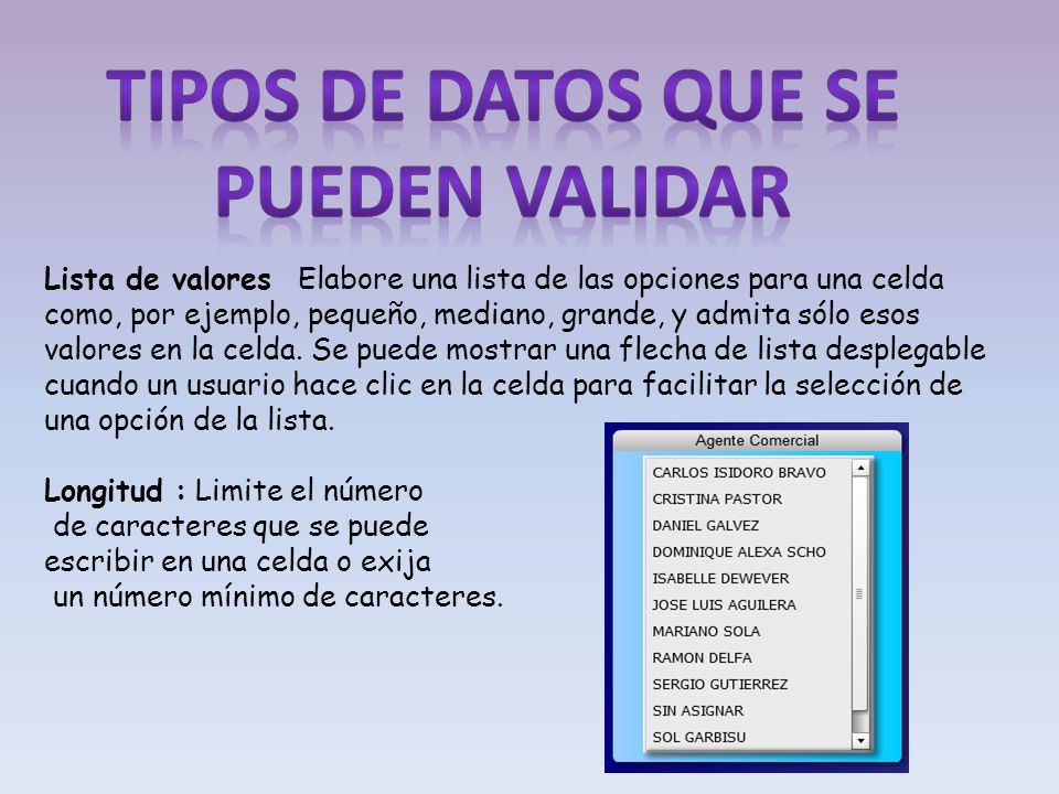 Tipos de datos que se Pueden validar