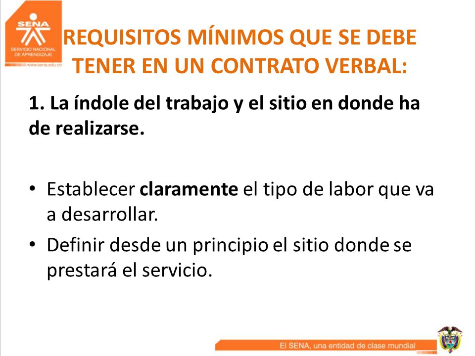 REQUISITOS MÍNIMOS QUE SE DEBE TENER EN UN CONTRATO VERBAL: