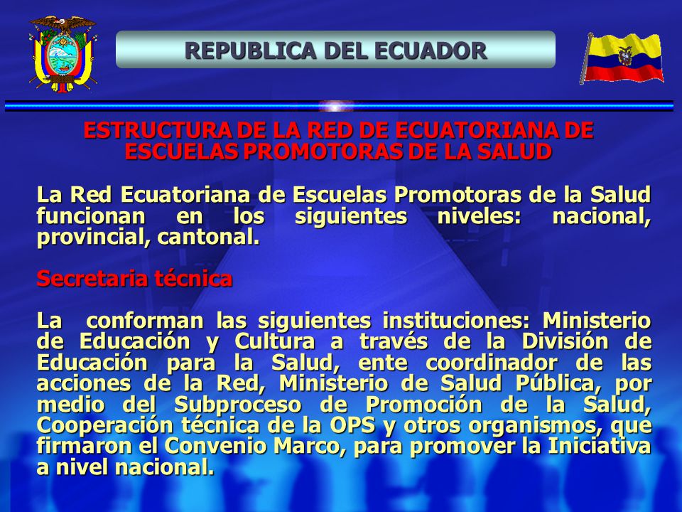 ESTRUCTURA DE LA RED DE ECUATORIANA DE ESCUELAS PROMOTORAS DE LA SALUD