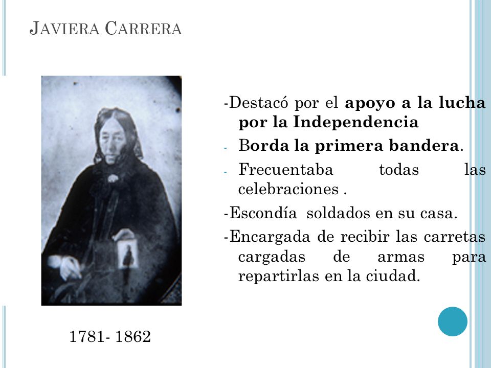Javiera Carrera -Destacó por el apoyo a la lucha por la Independencia