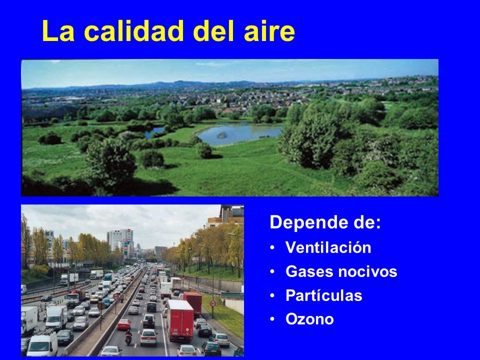 La calidad del aire Depende de: Ventilación Gases nocivos Partículas