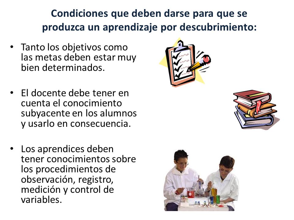 Condiciones que deben darse para que se produzca un aprendizaje por descubrimiento: