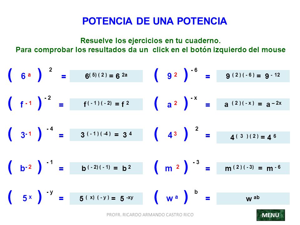 POTENCIA DE UNA POTENCIA Resuelve los ejercicios en tu cuaderno.