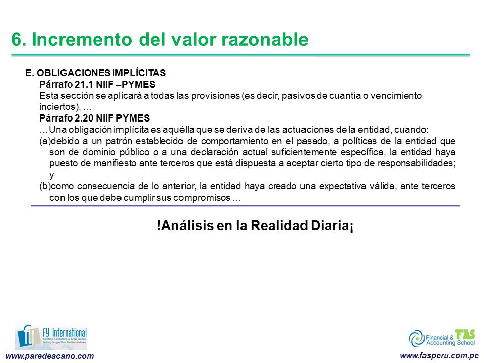 6. Incremento del valor razonable