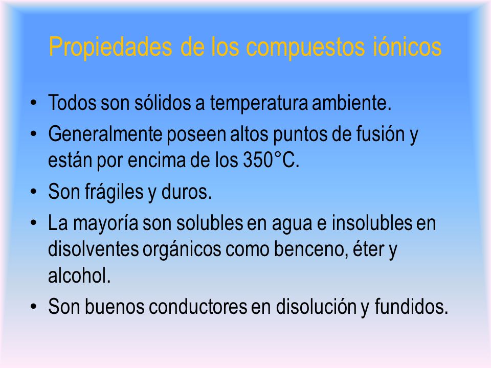 Propiedades de los compuestos iónicos