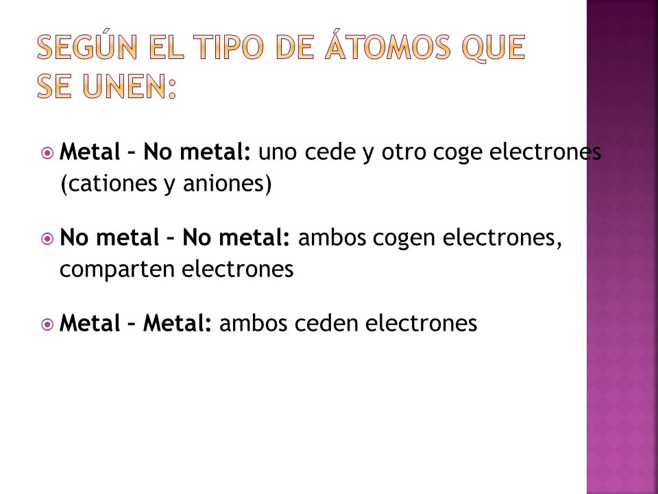 Según el tipo de átomos que se unen: