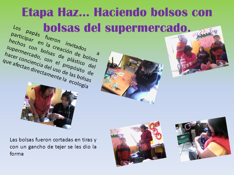 Etapa Haz… Haciendo bolsos con bolsas del supermercado.