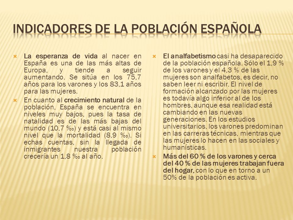 INDICADORES DE LA POBLACIÓN ESPAÑOLA