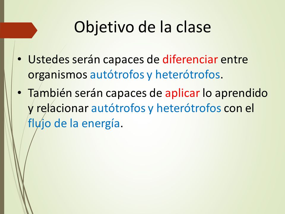 Objetivo de la clase Ustedes serán capaces de diferenciar entre organismos autótrofos y heterótrofos.