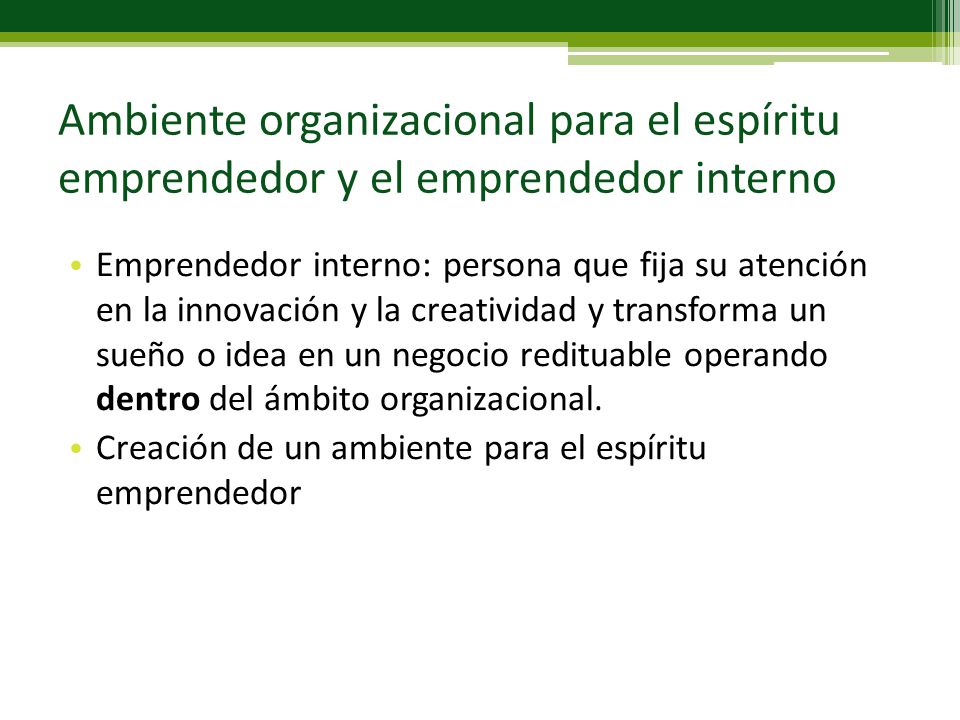 Ambiente organizacional para el espíritu emprendedor y el emprendedor interno