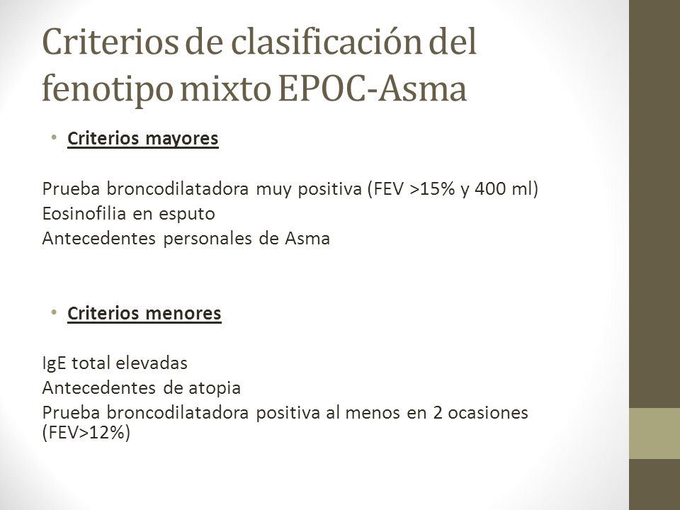 Criterios de clasificación del fenotipo mixto EPOC-Asma