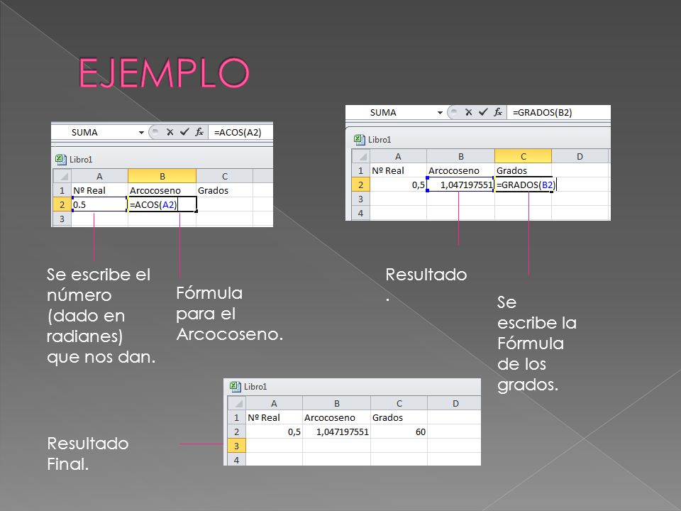 EJEMPLO Se escribe el número (dado en radianes) que nos dan.
