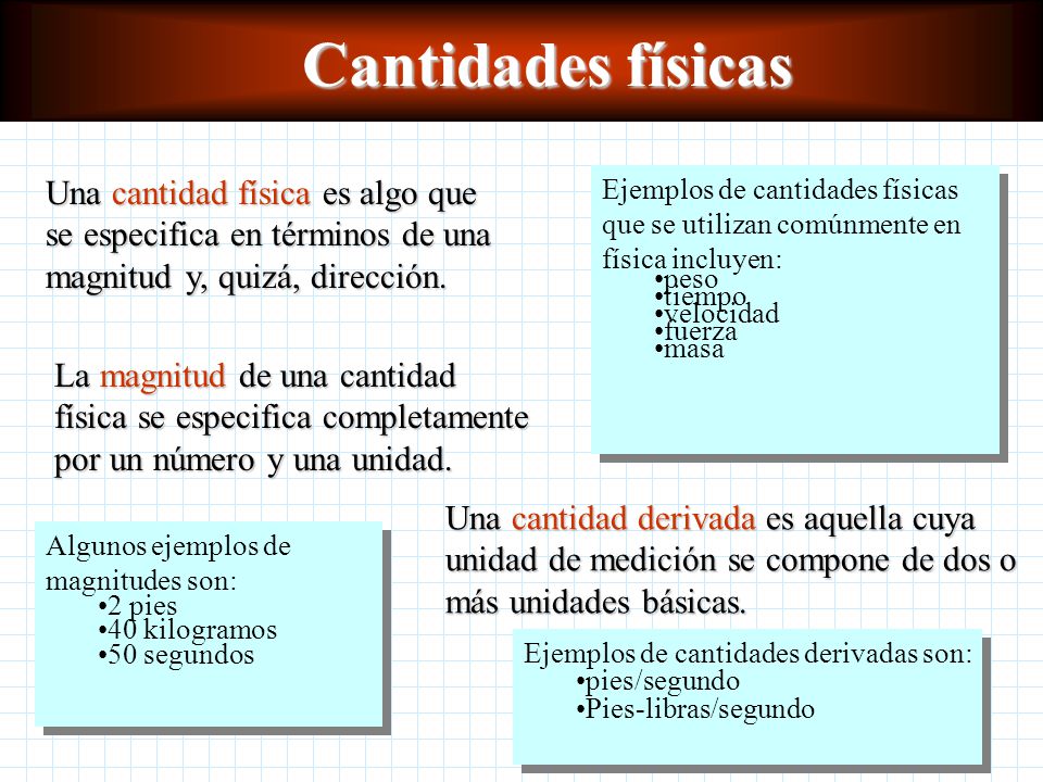 Cantidades físicas Una cantidad física es algo que se especifica en términos de una magnitud y, quizá, dirección.