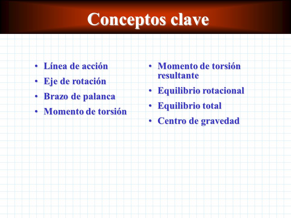 Conceptos clave Línea de acción Eje de rotación Brazo de palanca