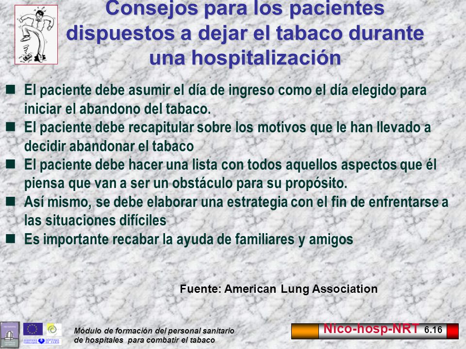 Consejos para los pacientes dispuestos a dejar el tabaco durante una hospitalización