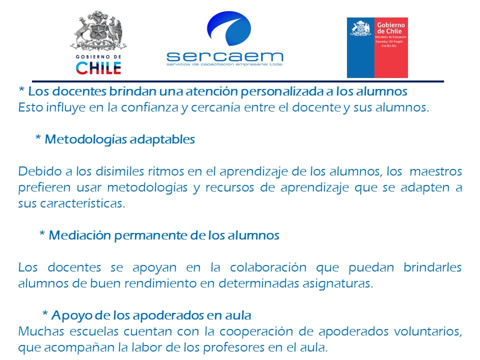 * Los docentes brindan una atención personalizada a los alumnos