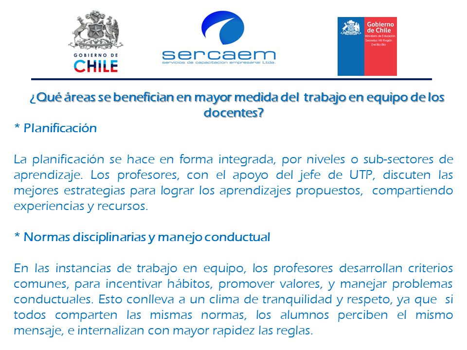 ¿Qué áreas se benefician en mayor medida del trabajo en equipo de los docentes