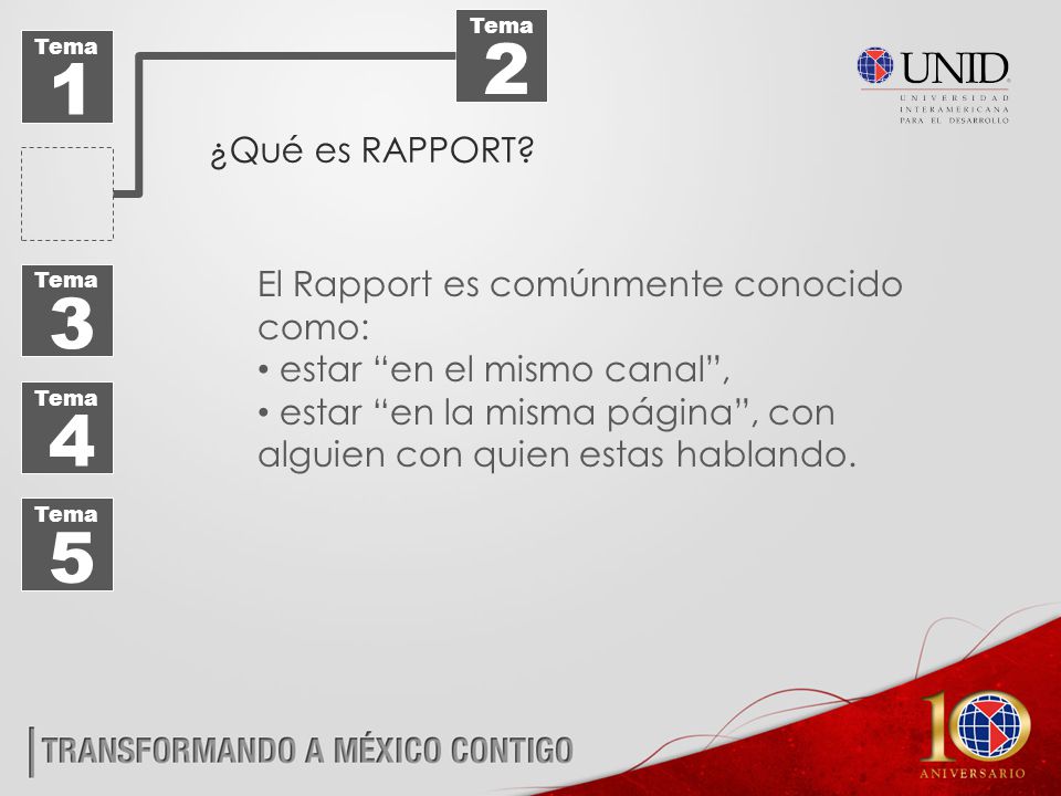 ¿Qué es RAPPORT El Rapport es comúnmente conocido como:
