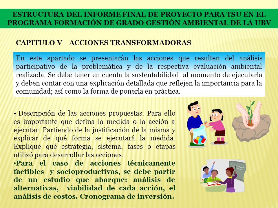 ESTRUCTURA DEL INFORME FINAL DE PROYECTO PARA TSU EN EL PROGRAMA FORMACIÓN DE GRADO GESTIÓN AMBIENTAL DE LA UBV