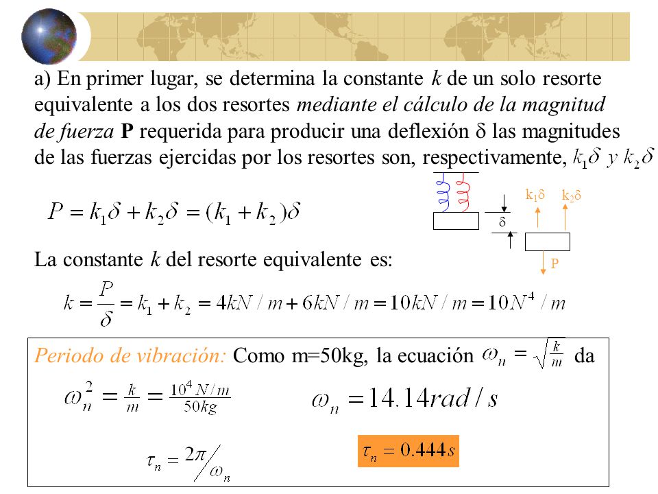 La constante k del resorte equivalente es: