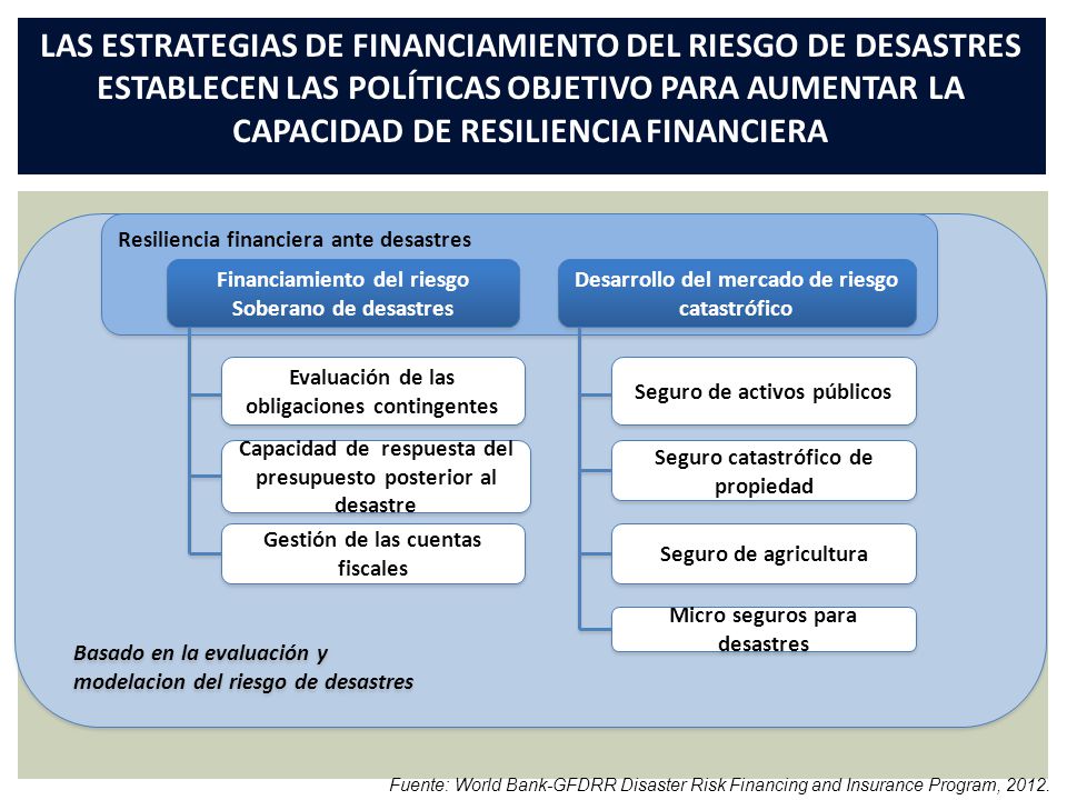 LAS ESTRATEGIAS DE FINANCIAMIENTO DEL RIESGO DE DESASTRES ESTABLECEN LAS POLÍTICAS OBJETIVO PARA AUMENTAR LA CAPACIDAD DE RESILIENCIA FINANCIERA