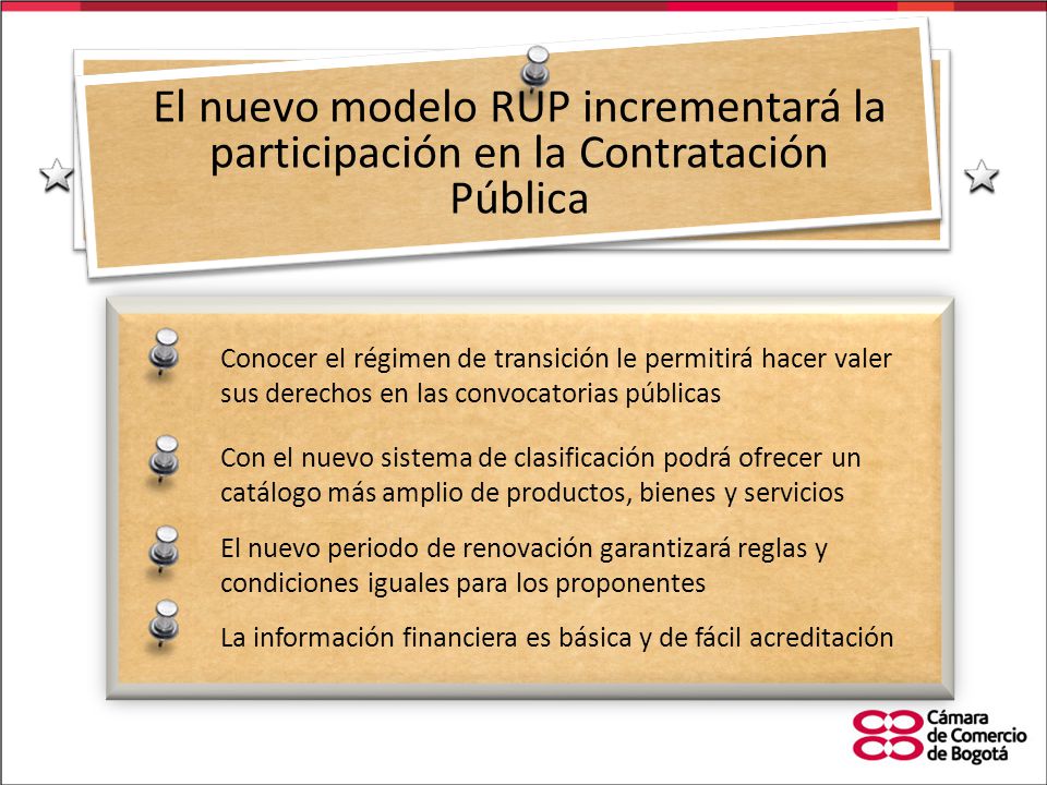 TITULO El nuevo modelo RUP incrementará la participación en la Contratación Pública.