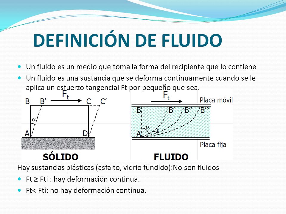 DEFINICIÓN DE FLUIDO Un fluido es un medio que toma la forma del recipiente que lo contiene.
