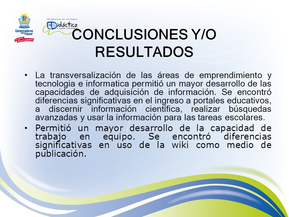 CONCLUSIONES Y/O RESULTADOS