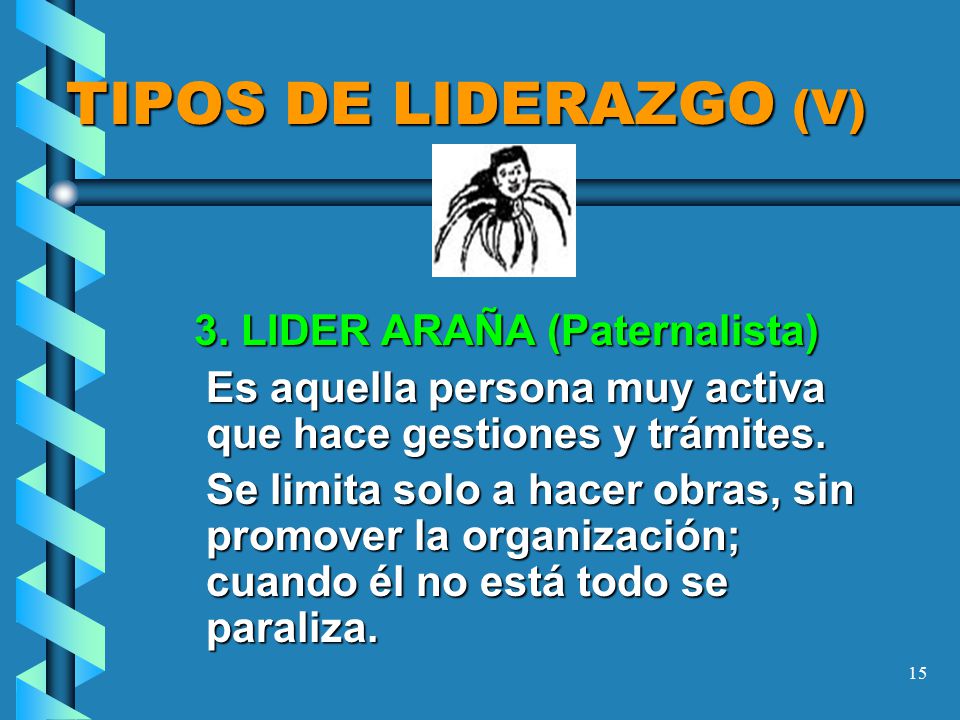 TIPOS DE LIDERAZGO (V) 3. LIDER ARAÑA (Paternalista)
