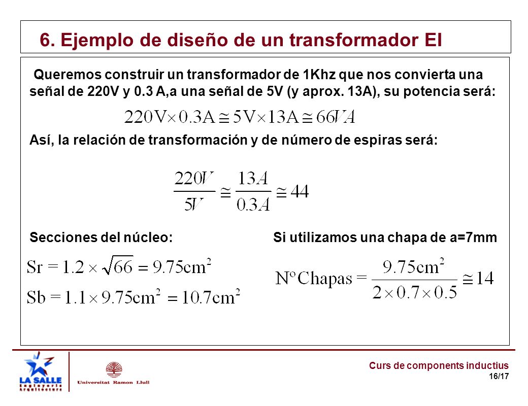 6. Ejemplo de diseño de un transformador EI