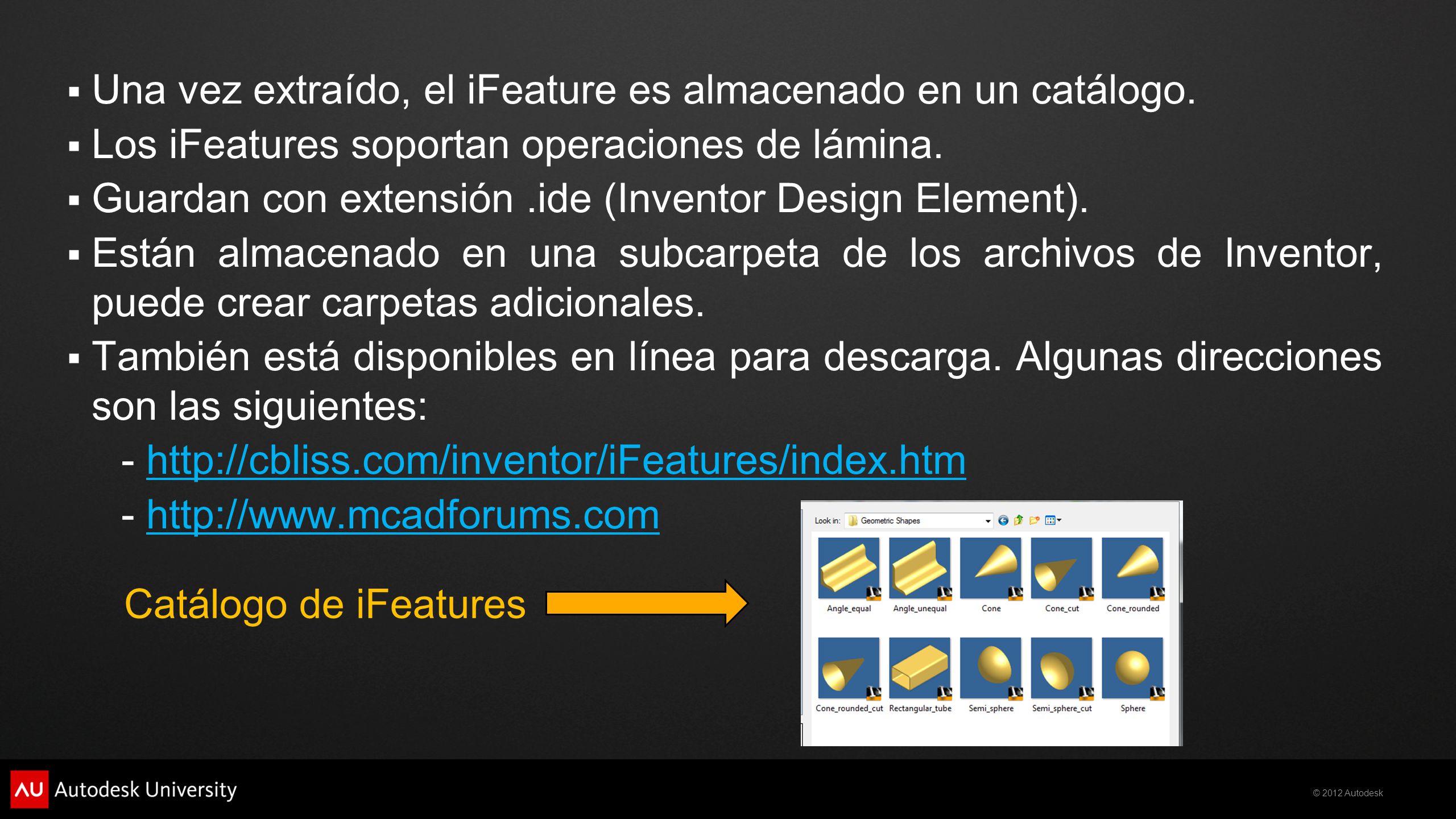 Una vez extraído, el iFeature es almacenado en un catálogo.