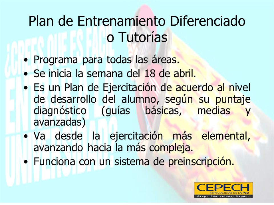 Plan de Entrenamiento Diferenciado o Tutorías