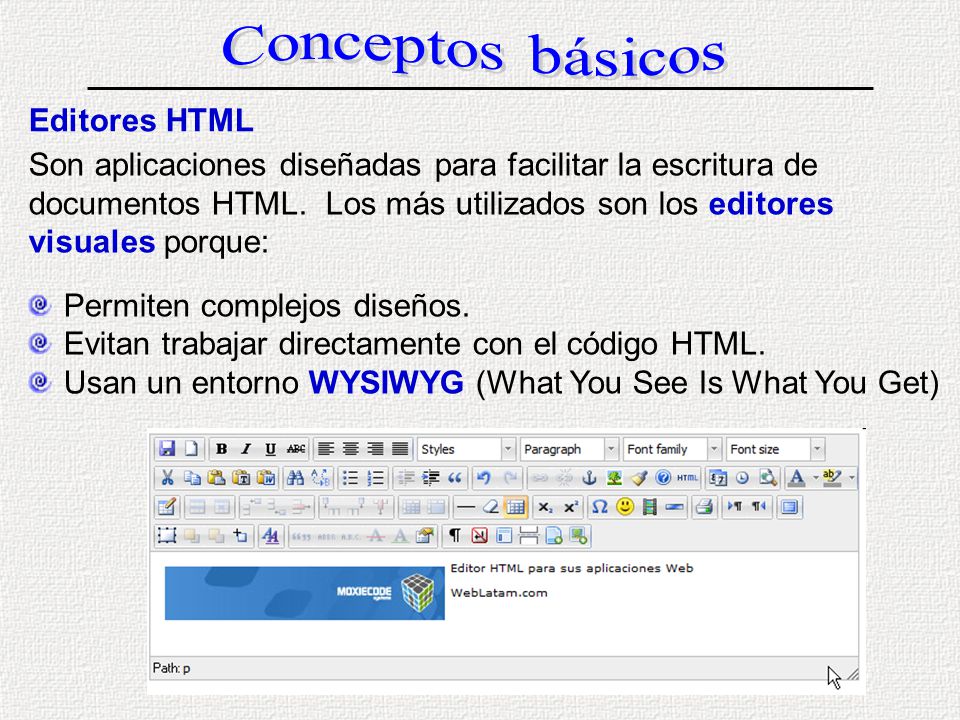 Conceptos básicos Editores HTML