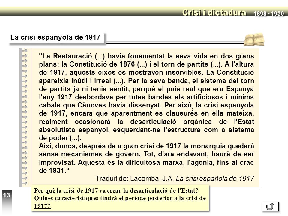 Crisi i dictadura La crisi espanyola de 1917