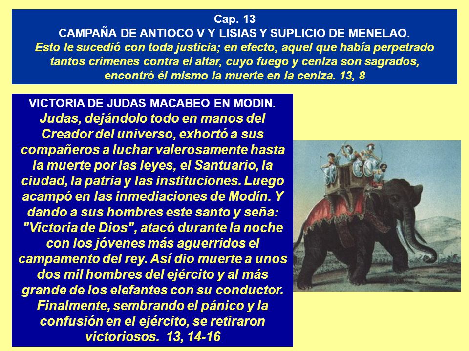 Cap. 13 CAMPAÑA DE ANTIOCO V Y LISIAS Y SUPLICIO DE MENELAO.