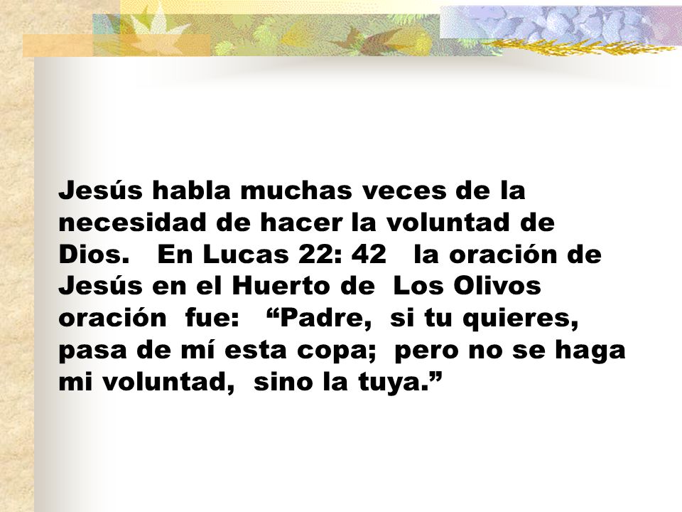 Jesús habla muchas veces de la necesidad de hacer la voluntad de Dios