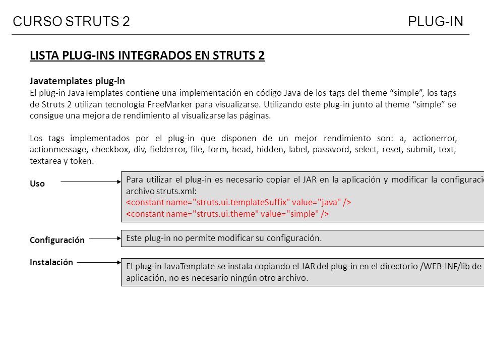 LISTA PLUG-INS INTEGRADOS EN STRUTS 2