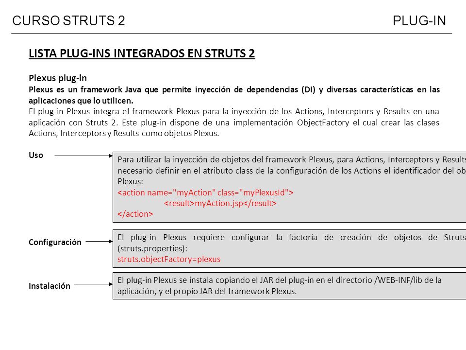 LISTA PLUG-INS INTEGRADOS EN STRUTS 2