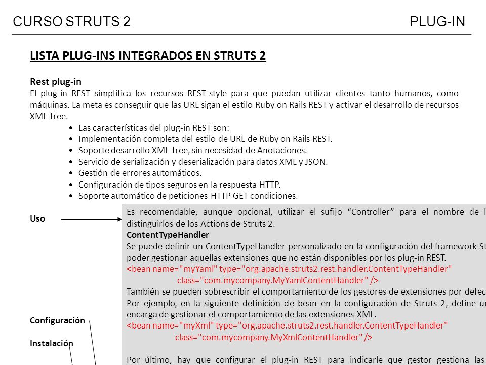 LISTA PLUG-INS INTEGRADOS EN STRUTS 2