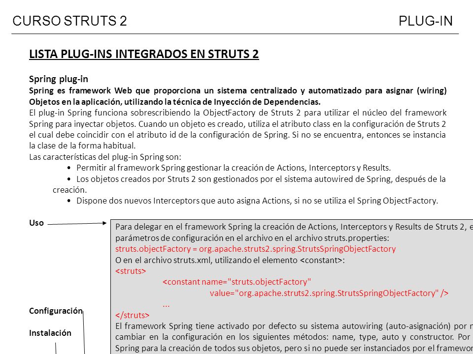 LISTA PLUG-INS INTEGRADOS EN STRUTS 2