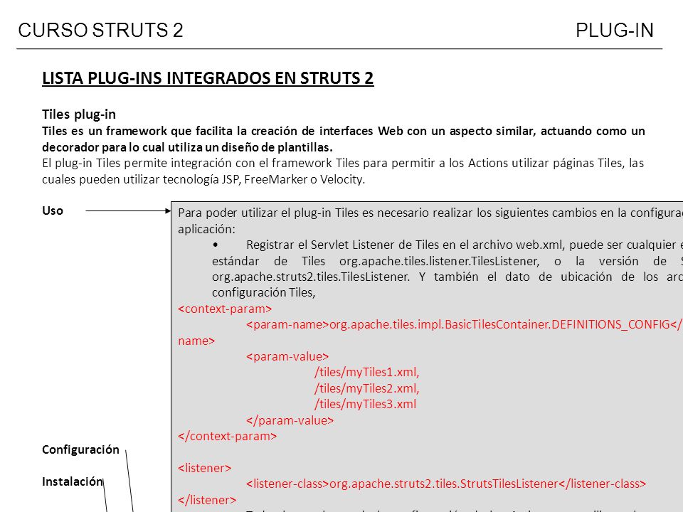 LISTA PLUG-INS INTEGRADOS EN STRUTS 2