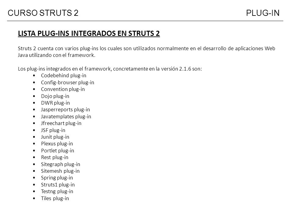 LISTA PLUG-INS INTEGRADOS EN STRUTS 2