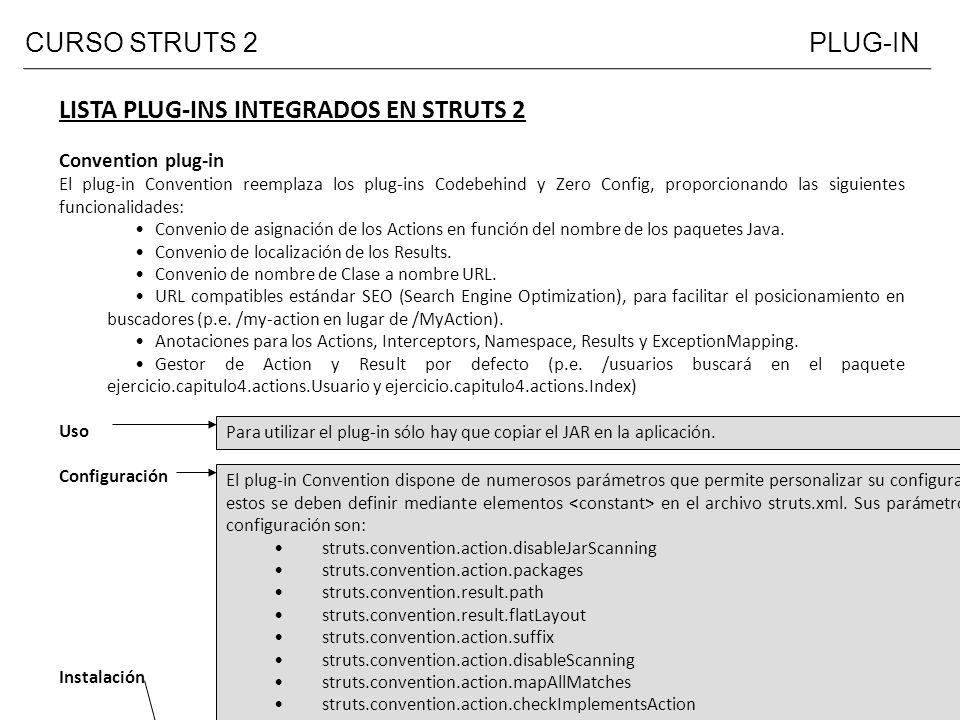LISTA PLUG-INS INTEGRADOS EN STRUTS 2