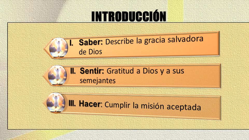 INTRODUCCIÓN I. Saber: Describe la gracia salvadora de Dios