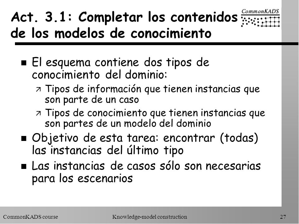 Act. 3.1: Completar los contenidos de los modelos de conocimiento