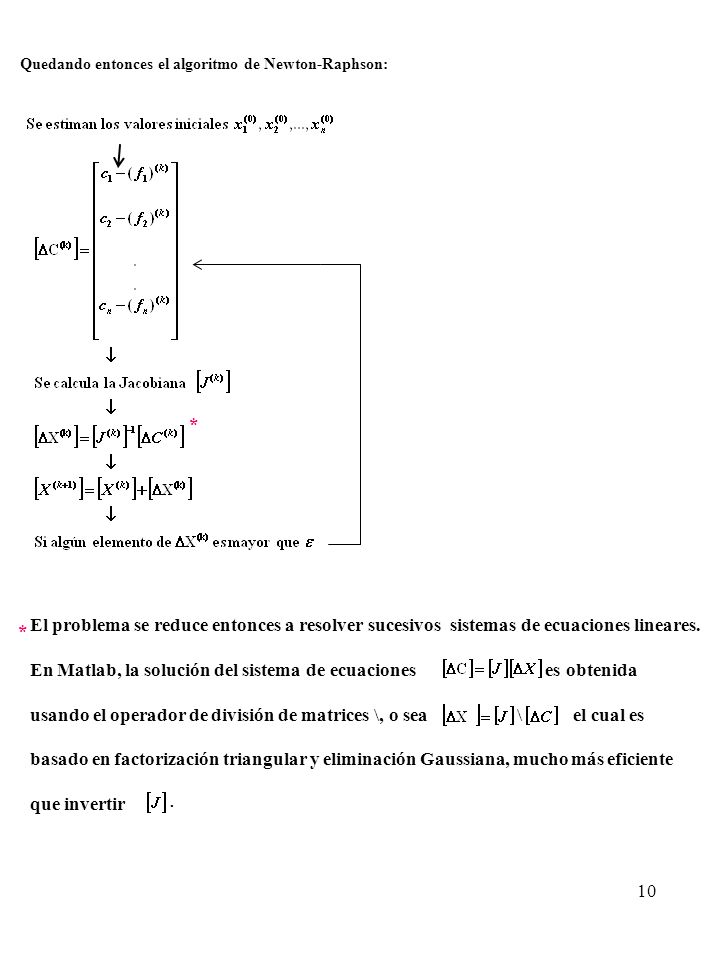 En Matlab, la solución del sistema de ecuaciones es obtenida