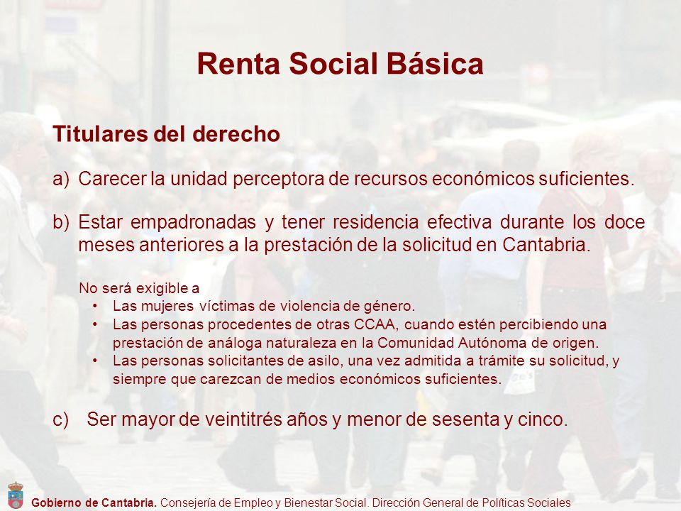 Renta Social Básica Titulares del derecho