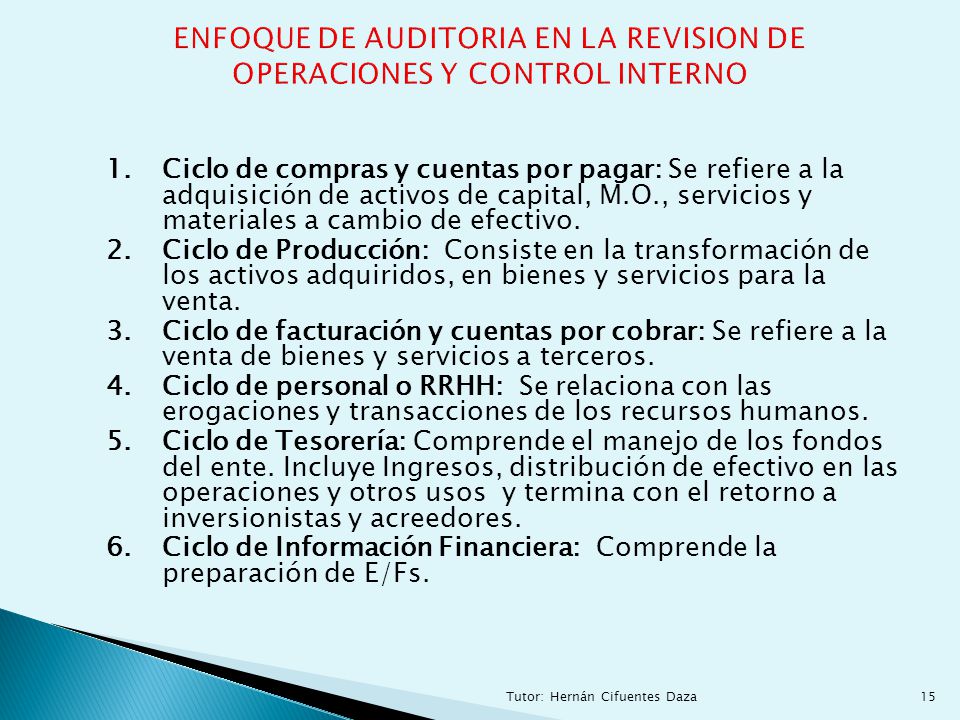 ENFOQUE DE AUDITORIA EN LA REVISION DE OPERACIONES Y CONTROL INTERNO