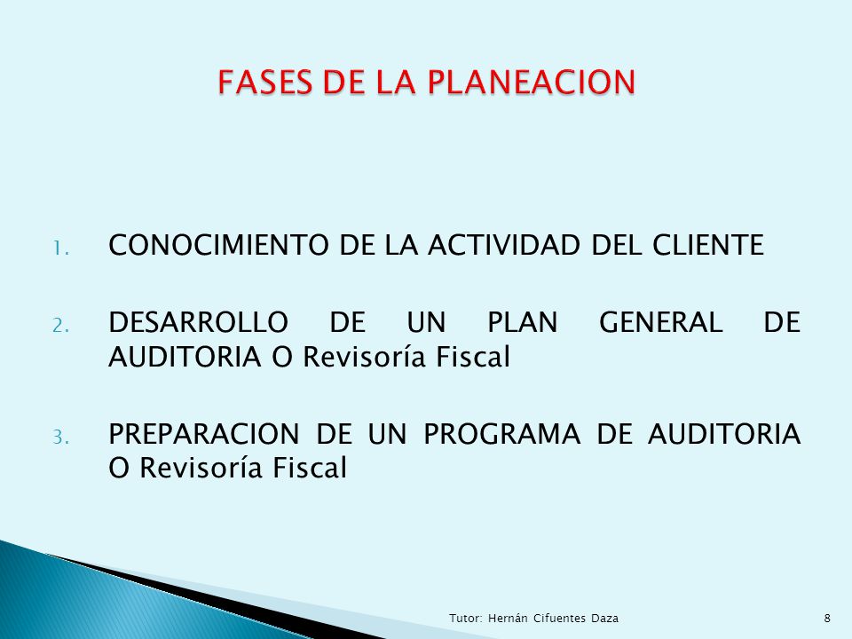 FASES DE LA PLANEACION CONOCIMIENTO DE LA ACTIVIDAD DEL CLIENTE